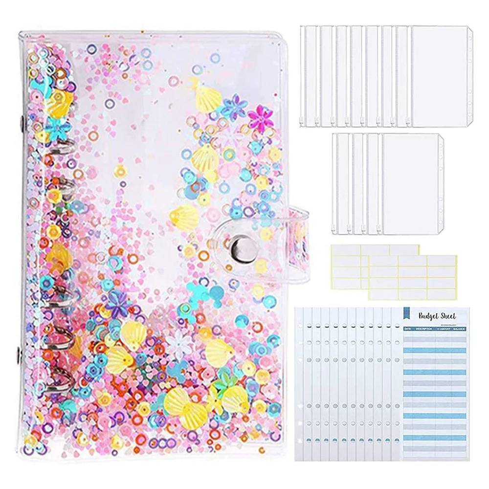 

49Pcs A6 Budget Binder Notebook Cash Organizer with 12 Clear Zipper Cash Envelopes 12 Budget Sheets 24 Stickers