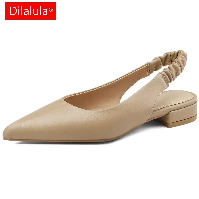 

Сандалии Dilalula женские из натуральной кожи, офисные повседневные босоножки с заостренным носком, низкий каблук, обувь с ремешком на пятке, весна-лето