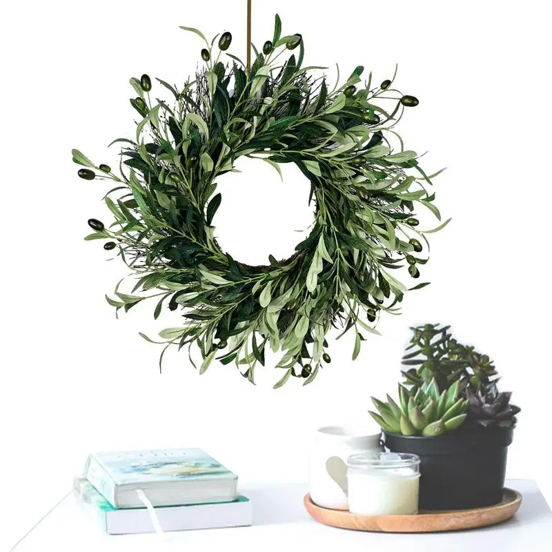 

45cm Olive Branch Wreath Artificial Olive Bean Front DoorGarland Olive Leaves Greenery Wreath Spring Summer Garland Home Decor