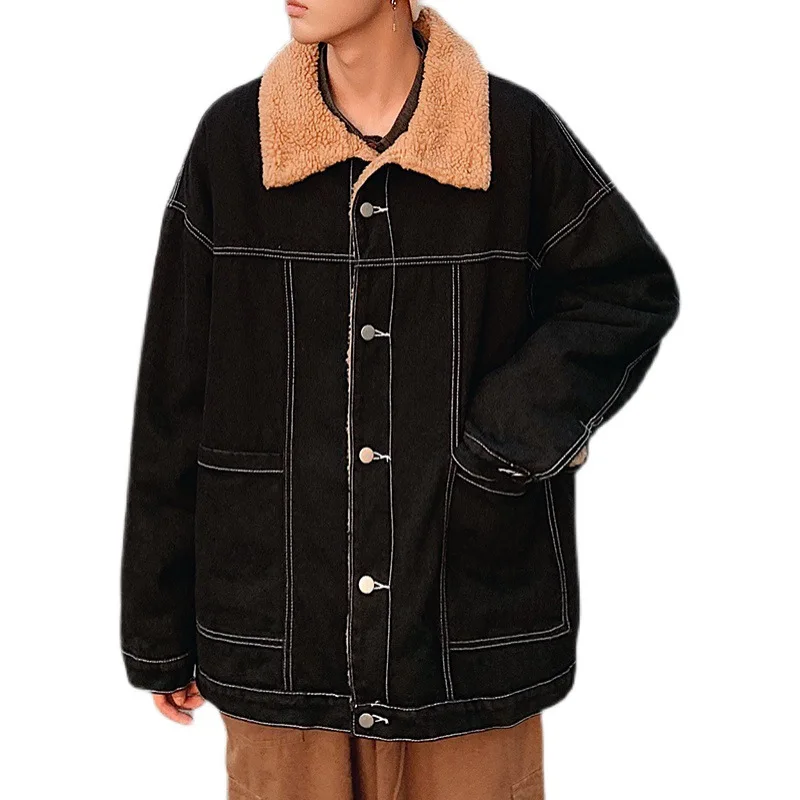 Осенне-зимнее джинсовое пальто из овечьей шкуры Мужская Флисовая и тяжелая