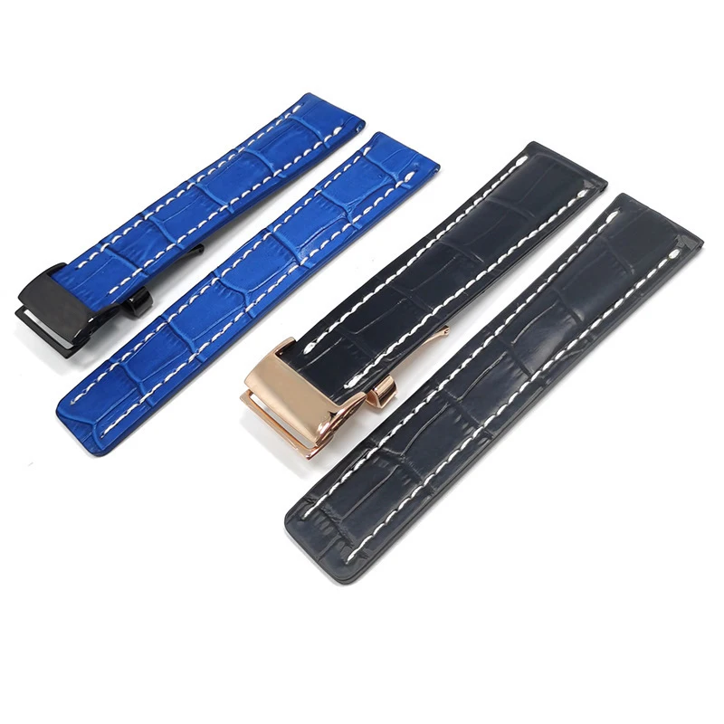 

20 22 24MM Watch Accessories Band FOR BREITLING Avenger Black Bird Wrist Strap High-end PU Leather Waterproof Watch Bracelet