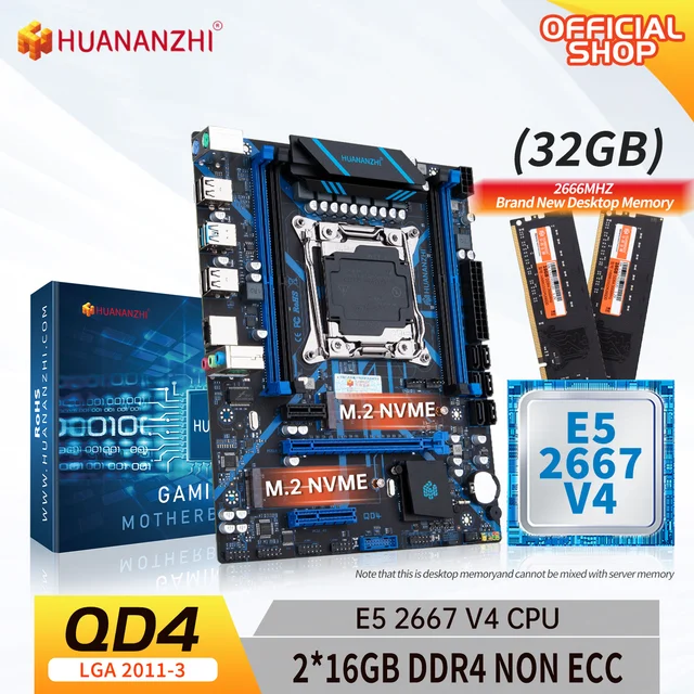 HUANANZHI X99 QD4 LGA 2011-3 XEON X99 Motherboard Intel E5 2640 2666 2670 2667 V3 V4 support DDR4 RECC NON-ECC Memory NVME SATA 1
