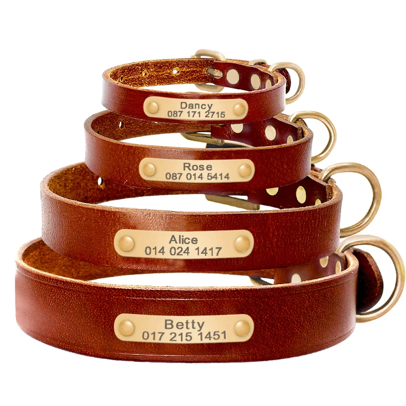 Personalized Dog ID Collar Genuine Leather Small Medium Dogs Cat Collar Pet Anti Lost Pets Noose Tag Puppy Bow Tie Pet Supplies