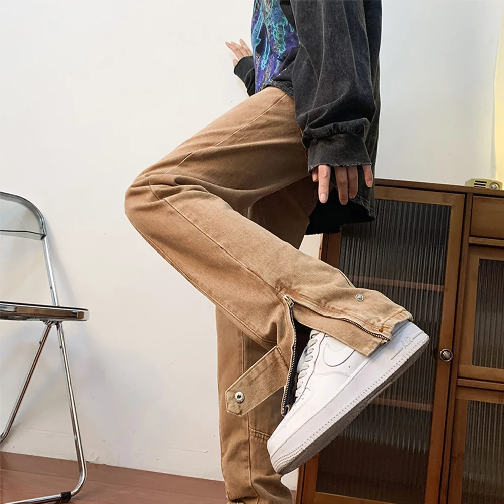 High Street Jeans Y2K Men Brown Color Wide Leg Baggy Denim Casual Hip Hop pantalon homme Straight American Style Trousers