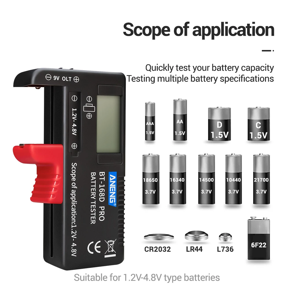 

BT-168 PRO Digital Battery Capacity Tester for 18650 14500 Lithum 9V 3.7V 1.5V Cell C D Batteries Tester For Electrical Tool
