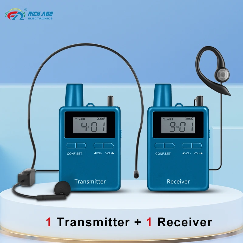

RichCentury 2401 Portable Audio Tour Guide System 1Transmitter+1Receiver For Church Travel Educational With Microphone Earphone