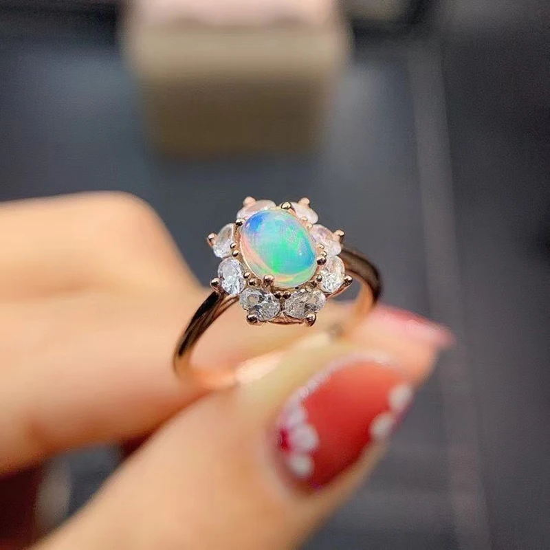

MeiBaPJ Natural Opal Gemstone Fashion Flower Simple Ring for Women Real 925 Sterling Silver Charm Fine Party Jewelry