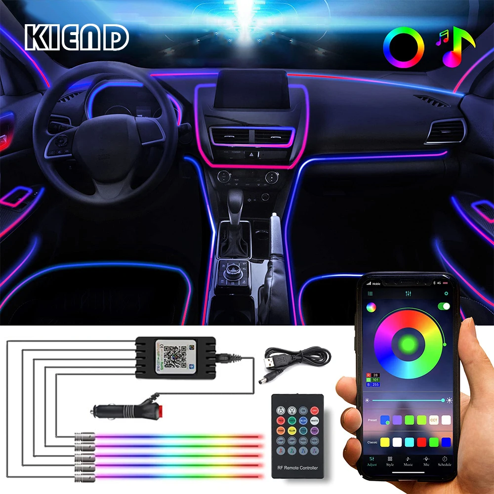 

RGB Car LED Interior Ambient Lights 236 Inch Fiber Optic Neon Strip W/ APP Remote Sound Control Auto Atmosphere Decorative Lamp