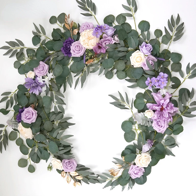 

Artificial Wedding Arch Flower Garland Silk Wall Hanging Rattan Plastic Vine Purple Rose Home Room Window 1.8M Long Decor Floral