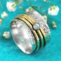 temperament luxury female inlaid moonstone double layer rings fashion charm womens metal rings engagement wedding gift jewelry