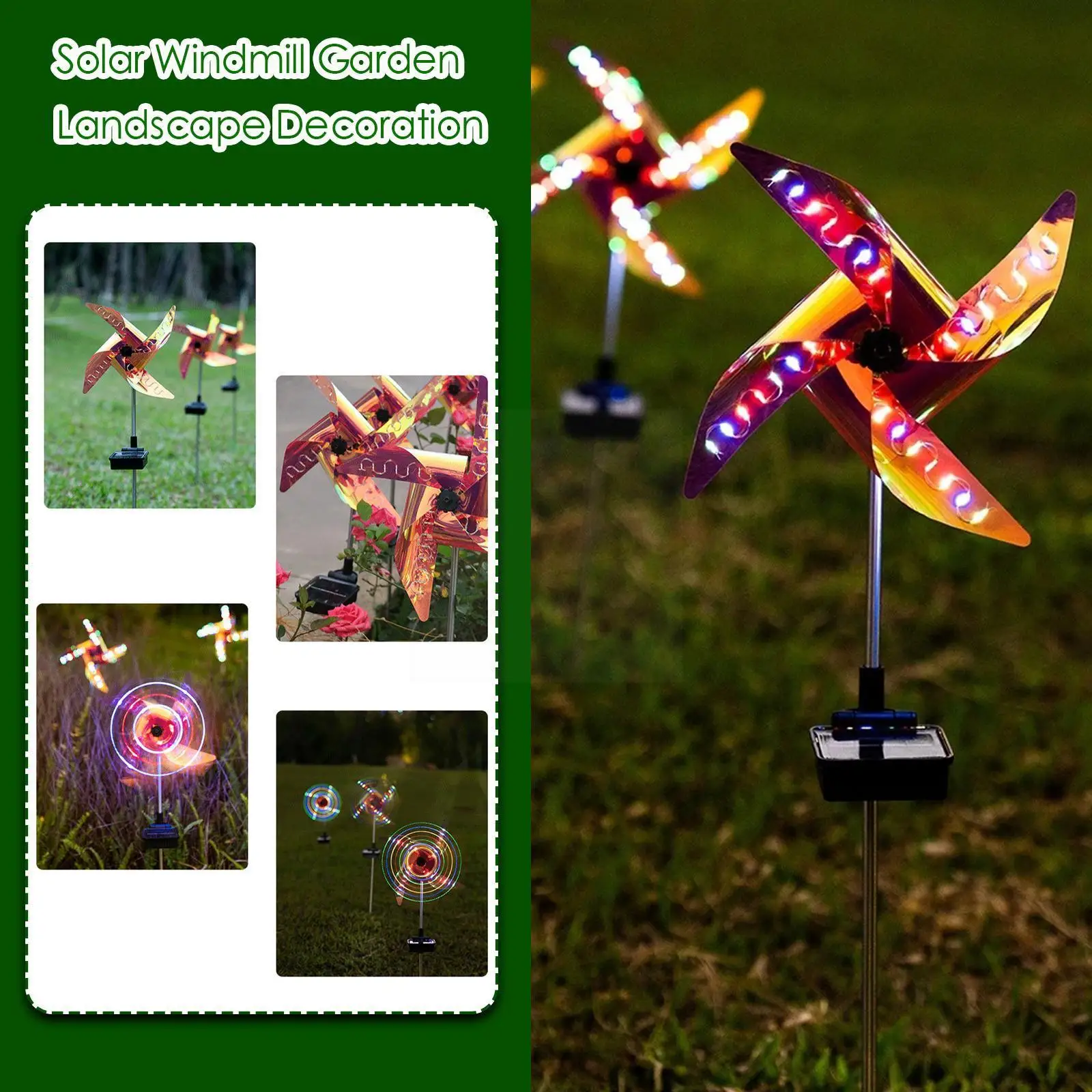 

Led Solar Windmill Colorful Garden Park Landscape Lawn Spinner Yard Waterproof Outdoor Night Wind Lamp Light Rotating Decor R5y7