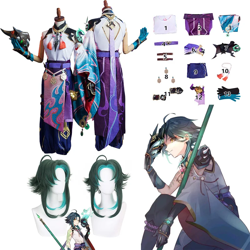 

Костюм для косплея аниме Xiao Genshin Impact Xiao, кимоно, игровой костюм, Униформа, парик, костюмы для Хэллоуина для мужчин и женщин