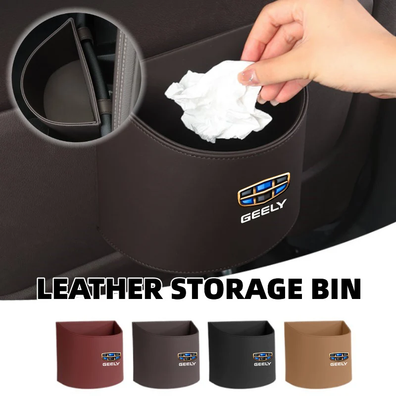 

Leather Car Trash Bin Storage Holder For Geely Atlas Boyue NL3 X6 EX7 Emgrand X7 SUV GT GC9 Borui Coolray EC7 GX7 Geometry C