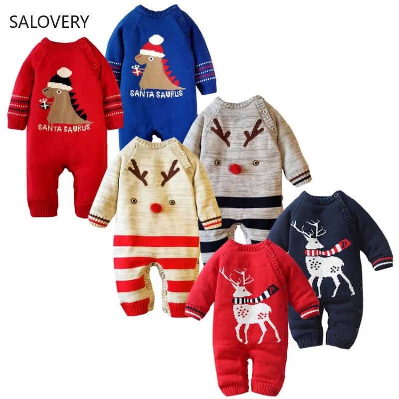 

2022 рождественское боди для новорожденных Осень-зима Детский плюшевый плотный хлопковый комбинезон одежда для ползания свитер для маленьки...
