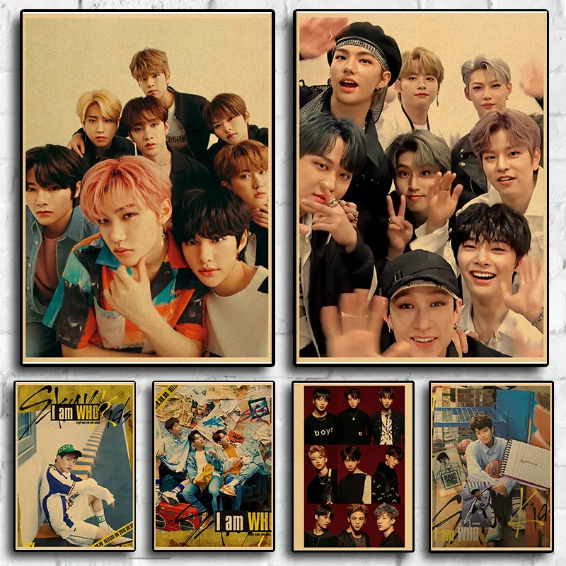 

Korean Male Star Boy Group Stray Kids Retro Art Home Decoration Personal Photo Poster Fan Collection Wall Decor Posters