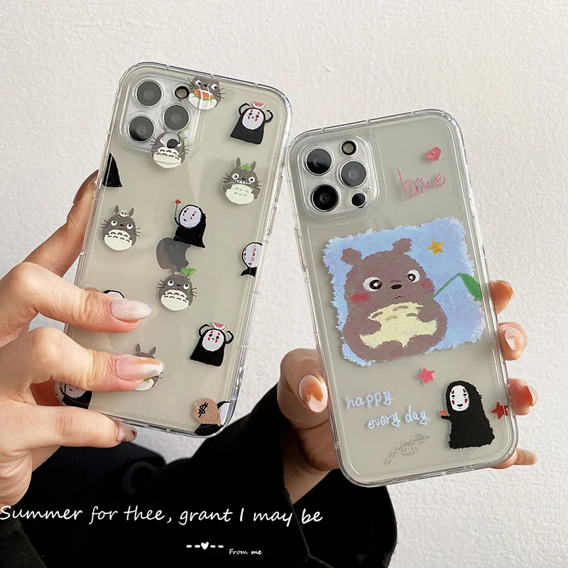

Cute Totoro Spirited Away Miyazaki Anime No Face Phone Case for iPhone 11 12 13 pro max XS MAX X XR 7 8 Plus Cover