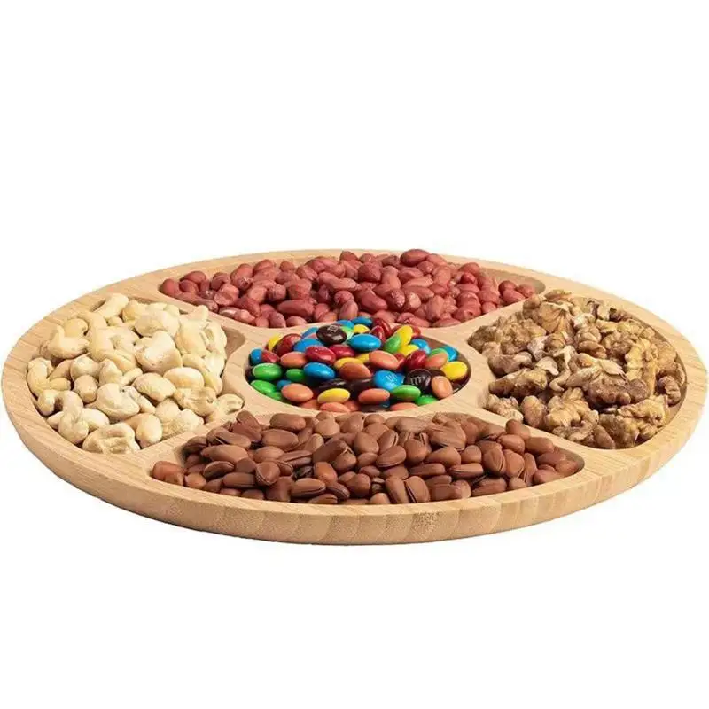 

Wooden Divided Serving Trays Dried Fruit Snack Plate Appetizer Serving Bamboo Tray With 5 Compartments Nuts Chip Snacks Dish