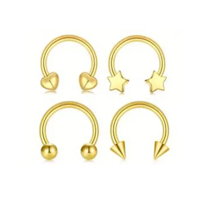 Фото 4pcs/Set 16G нержавеющей стали тело пирсинг кольца подковки нос губы уши обручки с шаром конус звезда сердце шармы для женщин №1