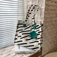 women canvas tote bag shoulder bag zebra print ladies casual handbag reusable large capacity laptop bag shopping beach bag