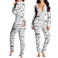 sexy women pajamas onesies button down front functional buttoned flap adults pyjama v neck long sleeve jumpsuit female sleepwear