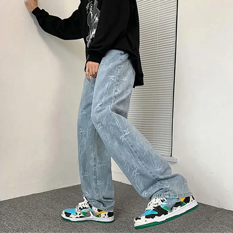Men's Jeans Baggy Straight Wide Leg Pants Oversized Bottoms High Street Fashion Denim Trousers Spring and Autumn Y2K Man Clothes