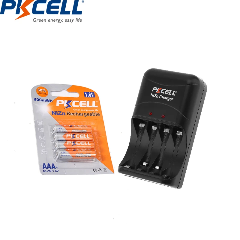 

PKCELL 4Pcs AAA 1.6V 900mWh Ni-Zn AAA Rechargeable Battery batteries AAA pack with NiZn Charger for NIZN AA/AAA Battery