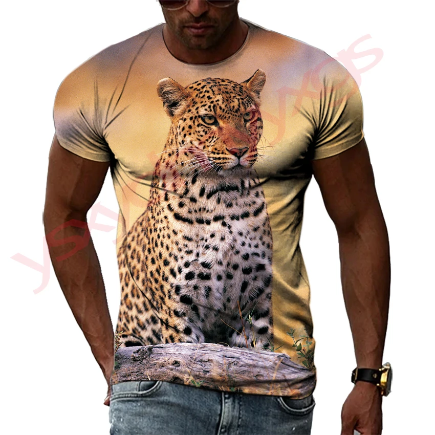 

Summer Fashion The New Animal Leopard Photo Men T-shirts Casual 3D Print Hip Hop Tees Personality Round Neck Short Sleeve Tops