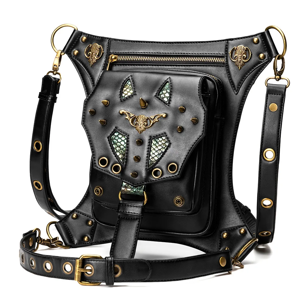

Gothic Waist Bag Steam Punk Retro Fanny Pack Retro Rock Versatile Messenger Shoulder Bags Leg Belt PU Cool Bags Crossbody Bags