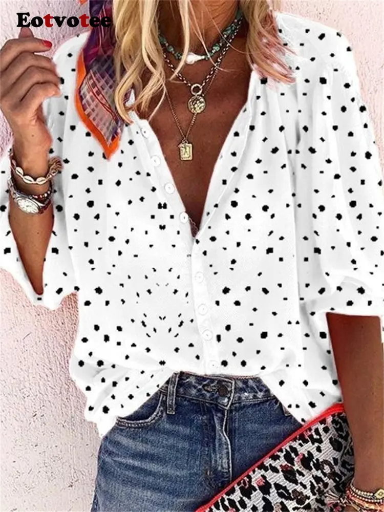 Женская рубашка на пуговицах в горошек пурпурная блузка с длинным рукавом и