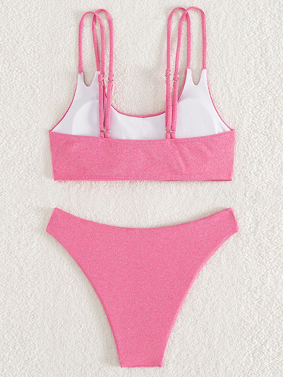 2025 комплект бикини на бретелях однотонный мягкий купальник женский сексуальный