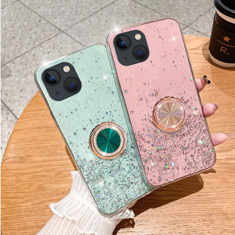 

Bling Glitter Star Clear Phone Holder Case For iphone 14 Plus 13 12 11 pro max 6 6s 7 8 Plus SE Soft Silicone Cover Case 14pro