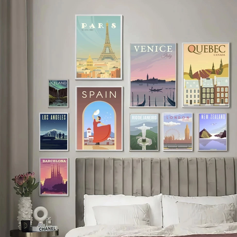 

Paris Spain Venice Quebec Iceland City Sign Map Wall Art Print Canvas Painting Nordic Poster Wall Pictures For Living Room Decor