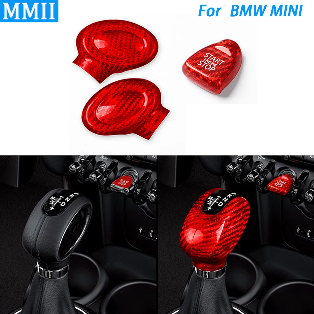 

For BMW MINI F54 F55 F56 F57 F60 Red Carbon Fiber Gear Shift knob Engine Start Stop Push Button Cover Car Interior Accessories