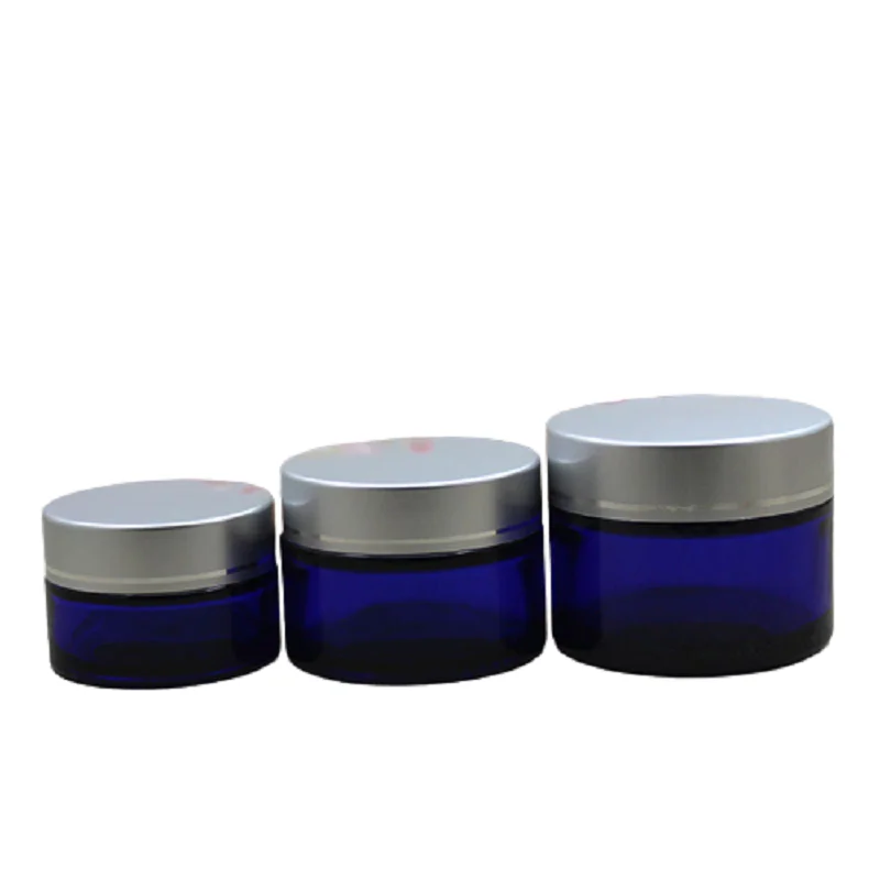 

10pcs Glass Jars Blue 20g 30g 50g Matte Sliver Lid With Line Empty Cosmetic Packaging Refillable Bottle Skincare Eye Cream Pots