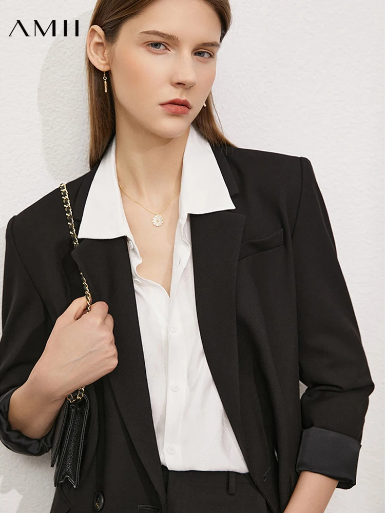 

Amii Minimalism Women Blazers Fashion Notched Solid Elegant Coats and Jackets Office Lady Suit Coat Female Overcoat 12170266
