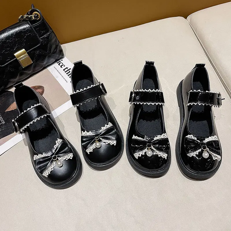 

Cute Black Gothic Shoes Women One Piece Shoes Leahter Lolita Cosplay Shoes