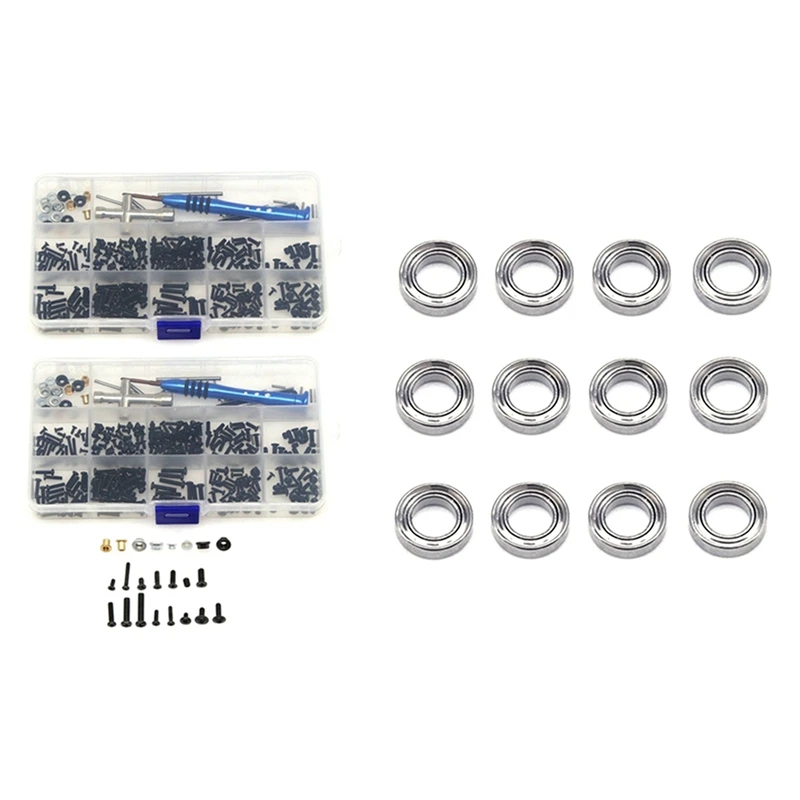 

2 комплекта M2 M3 комплект крепежных винтов, поперечный рукав, гаечный ключ, поворотный рычаг, штифт и 12 шт. запасных подшипников для Wltoys 144001 ...