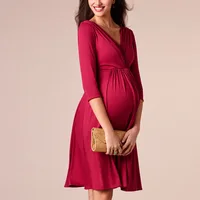 Solid Maternity Dresses Pregnancy Clothes for Pregnant Women Nursing Dress Breastfeeding Hight Waist Long Sleeves Maternity Gown