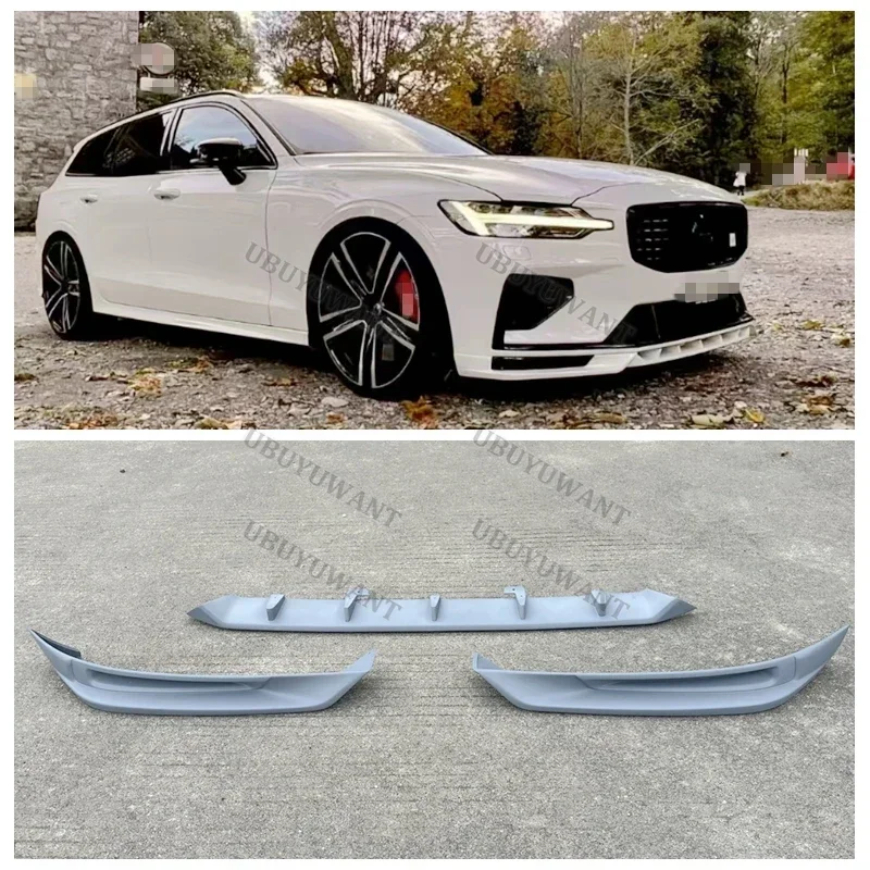 Фото Комплект из 3 накладок на передний бампер и защиту багажника для Volvo NEW S60 V60 (только для версии SPORT) 2020-2025, автомобильный стайлинг, полиуретан, неокрашенный №2