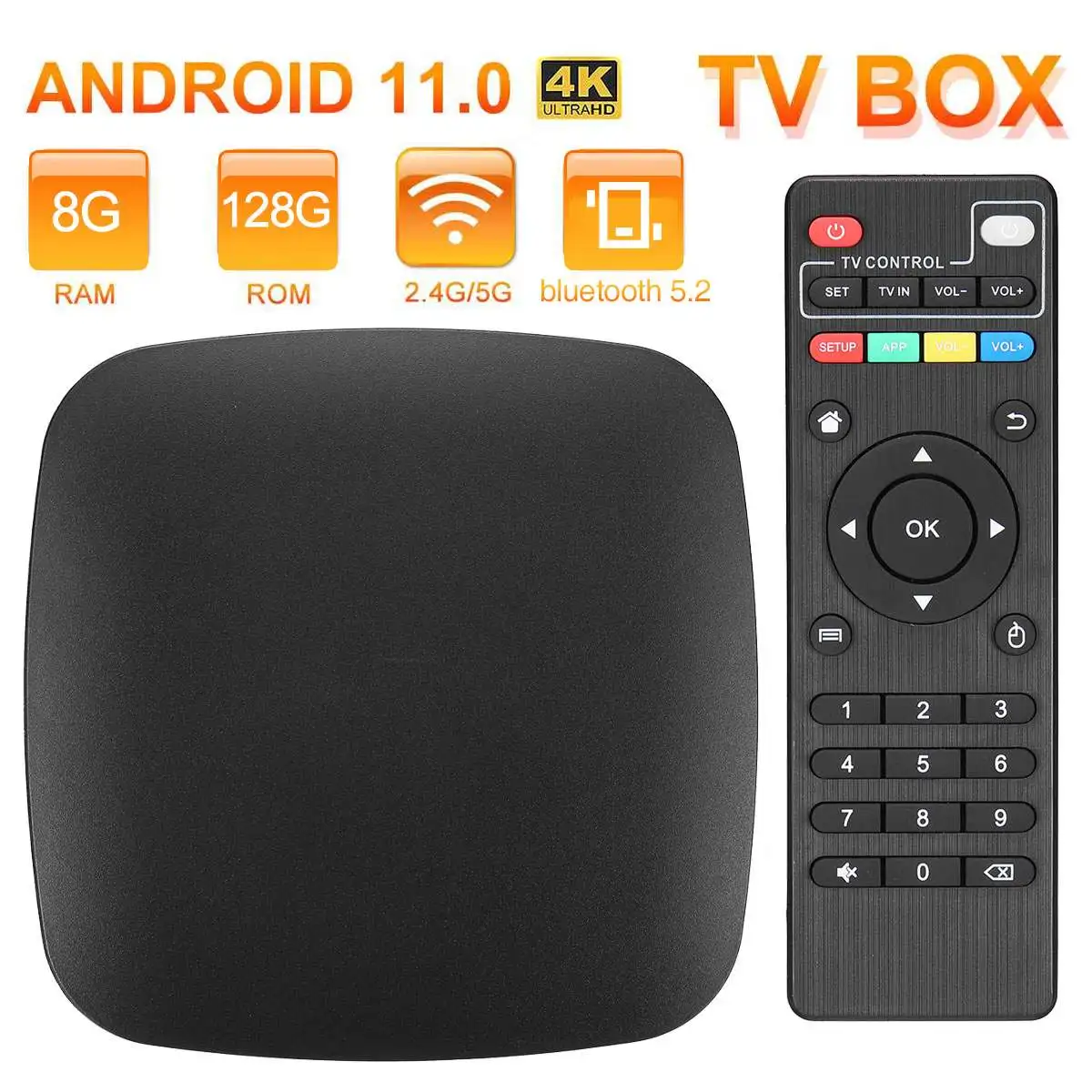 

Приставка Смарт-ТВ 4K, Android 11,0, 8 + 128 ГБ, 4 ядра