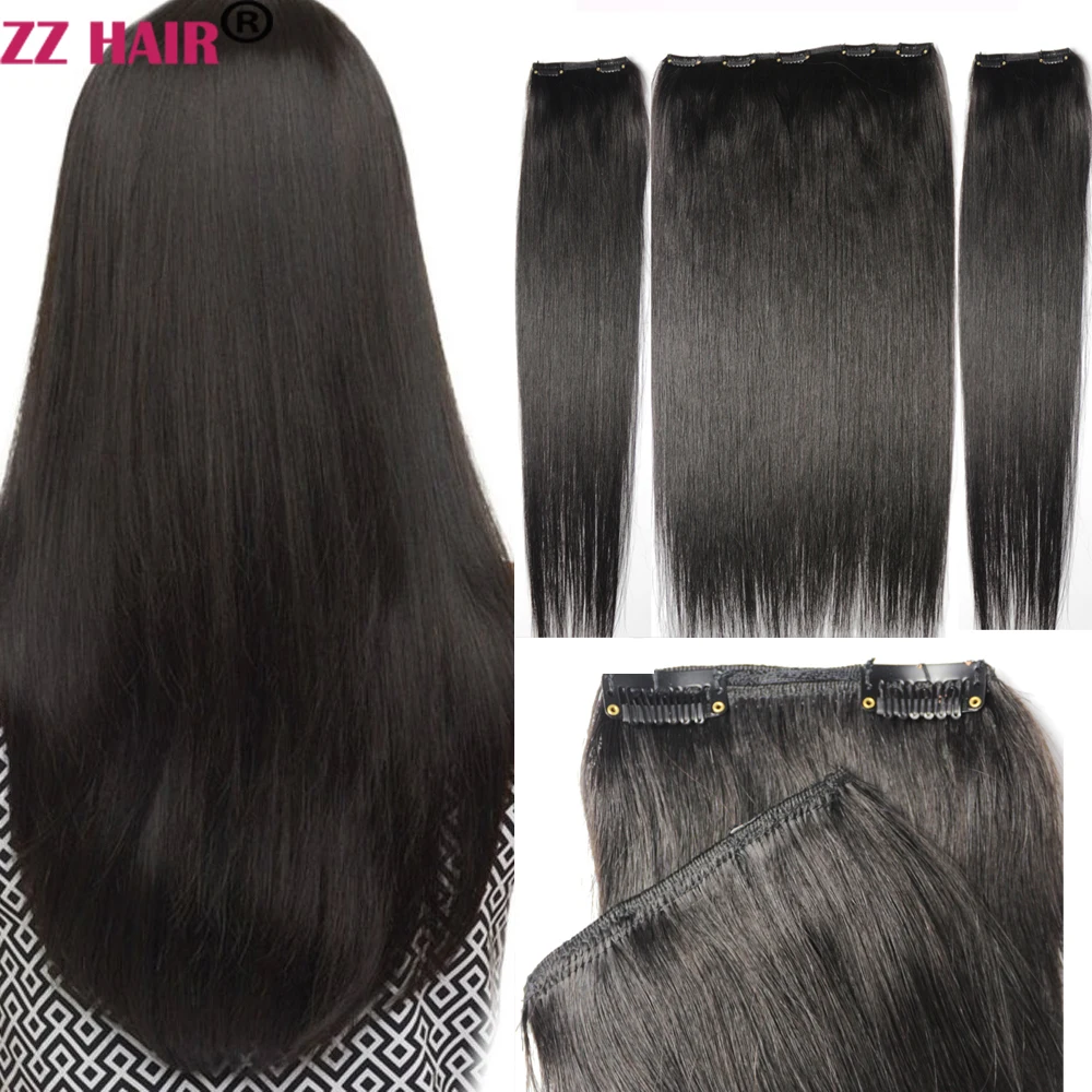 ZZHAIR Бразильские Человеческие Волосы Remy На Клипсе Уток 16–24 Дюйма Натуральный
