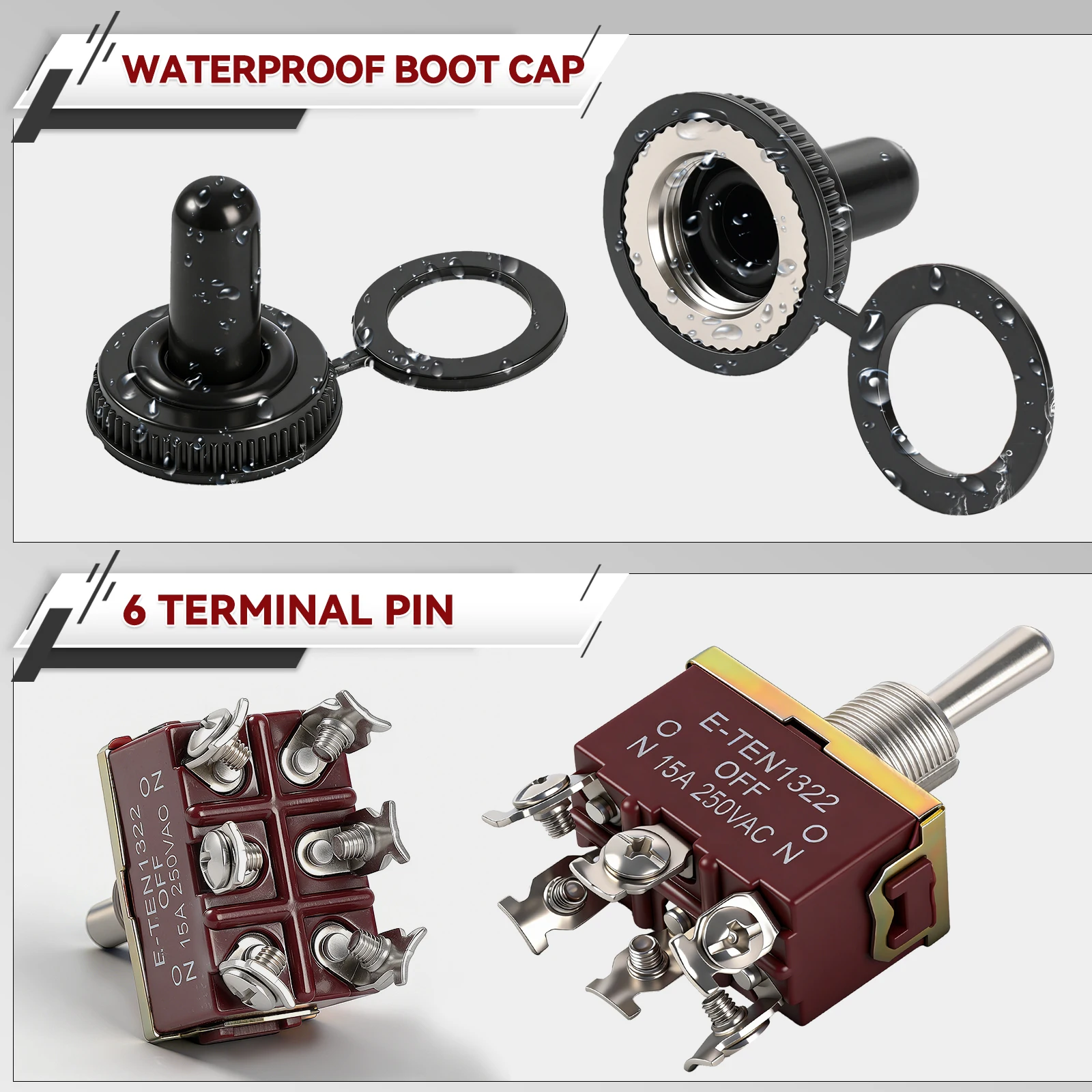 Фото 10 шт. переключателей-тумблеров Rocker Toggle Flick ON/OFF/ON 15A/250V 20A/125V DPDT, водонепроницаемые, усиленные, для автомобилей, лодок, кемперов и т.д. №4