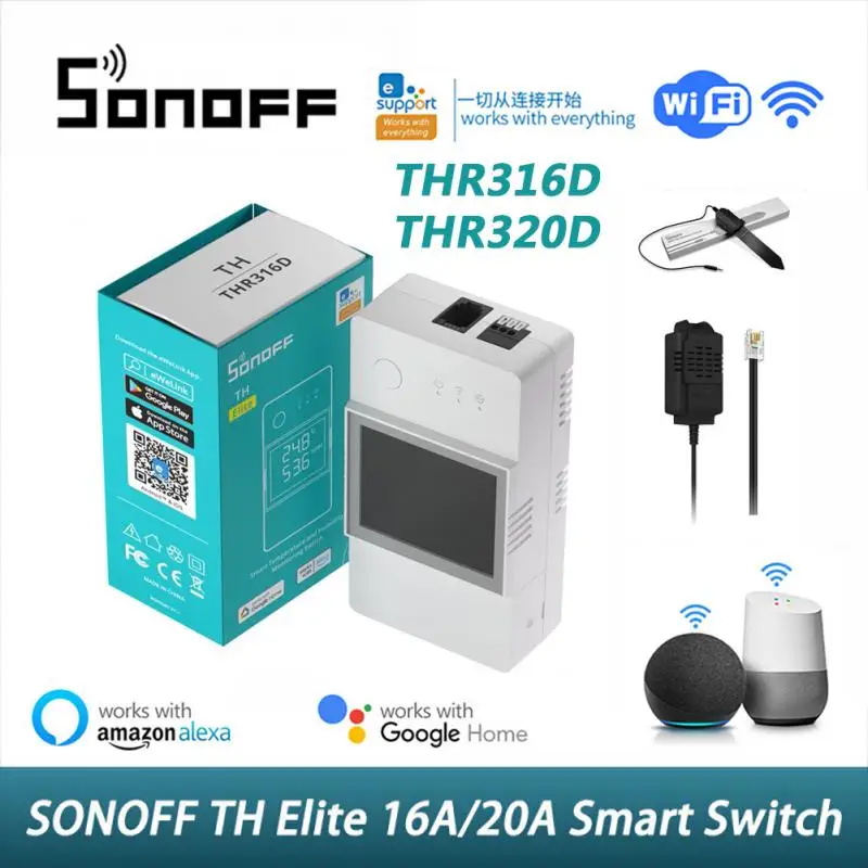 

SONOFF TH Elite 16A/20A Ewelink WiFi Smart Temperature Humidity Monitoring Switch Smart Home Works With DS18B20 Si7021 RL560