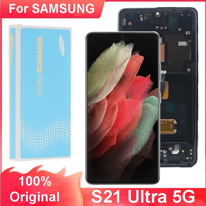LCD AMOLED original para Samsung Galaxy S21 Ultra G998B G998F G998U G998W Lcd con pantalla de marco Reemplazo del ensamblaje del digitalizador de pantalla táctil