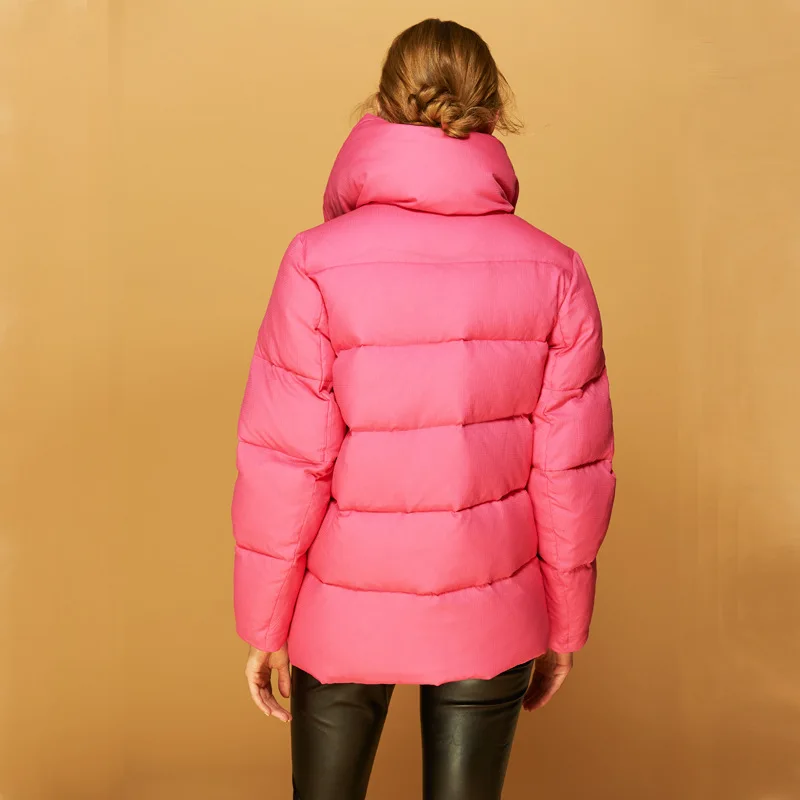 Pink Down Jackets Women Winter 2022 Short Bread Irregular Design Feeling Thick Fashion Large Size White Duck Down Coats Female