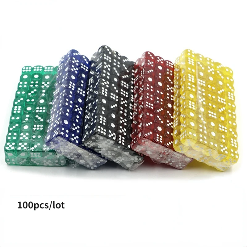 

100PCS/Set Dice 6 Sided 13/14mm Transparent Optional Color Acrylic Rounded Edges Dice For Table Board Games Party DND MTG