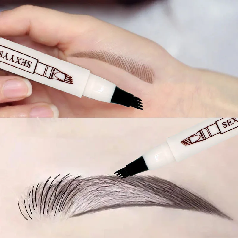 

4 Points Eyebrow Pen 4 Colors Waterproof Long Lasting Liquid Eyebrow Tattoo Pen Cosmetic Makeup