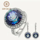 Набор ювелирных изделий gems's BALLET, набор ювелирных изделий из стерлингового серебра 925 пробы с круглыми натуральными румянами, серьги и кольцо, для женщин