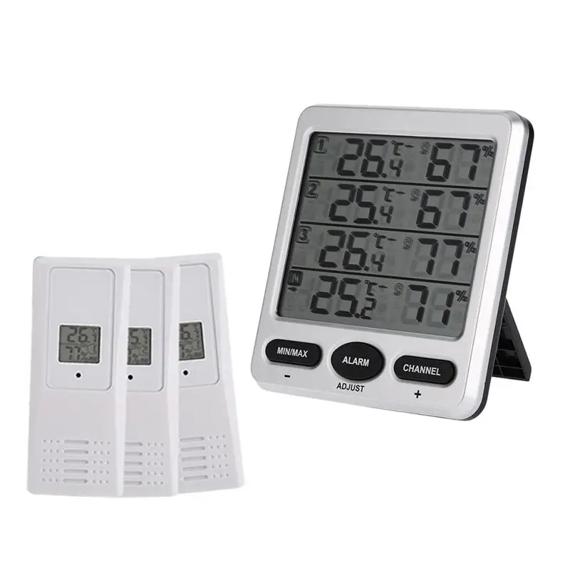 

Wireless Thermometer Hygrometer with 3 Sensors Indoor Outdoor Temperature Humidity Measurement for Home Office Warehouse