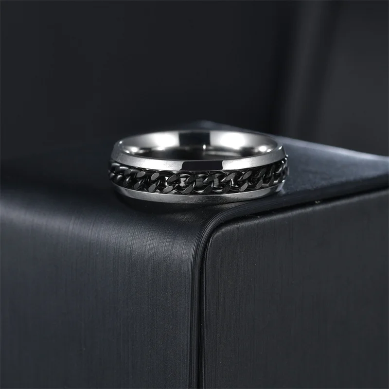 

Stainless Steel Rotating Chain Couple Rings High Quality Fashion Temperament Men's Casual Decompression Ring New Jewelry